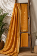 Burnt Orange Silk-Cotton Zari Weave Suit Set with Plain Border Dupatta