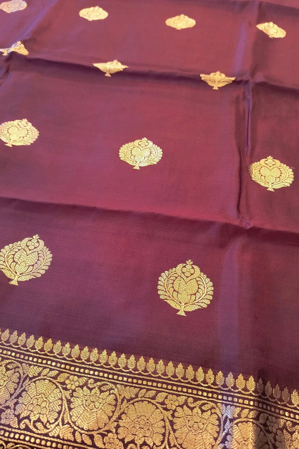 Maroon Pure Katan Silk Zari Suit Set with Organza Dupatta