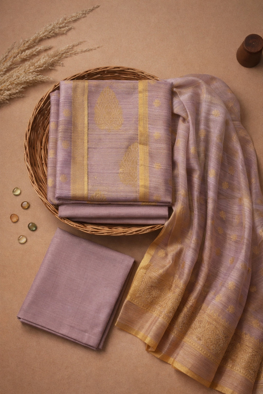 Dusty Rose Pure Matka Silk  Suit Set with Matching Dupatta