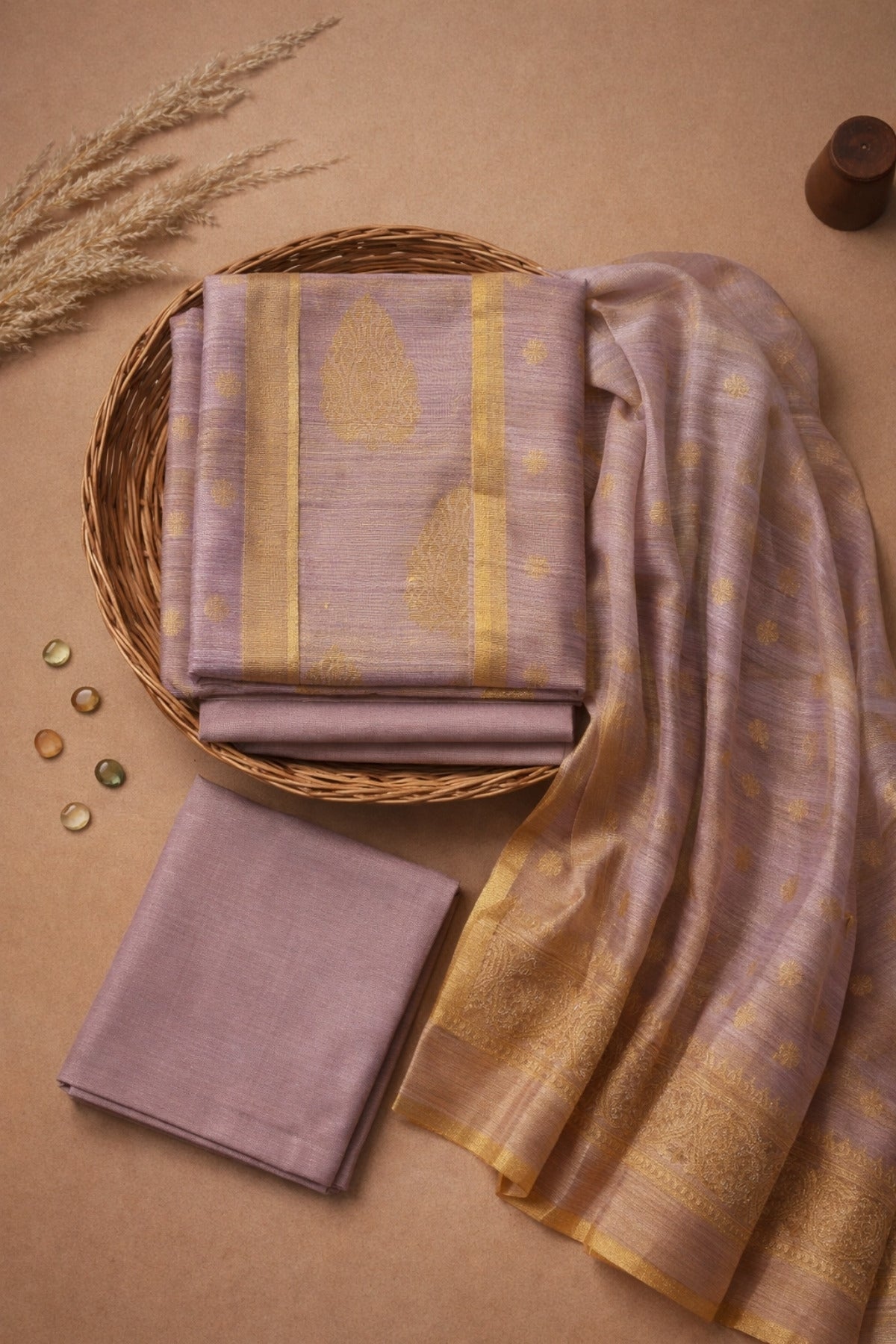 Dusty Rose Pure Matka Silk  Suit Set with Matching Dupatta
