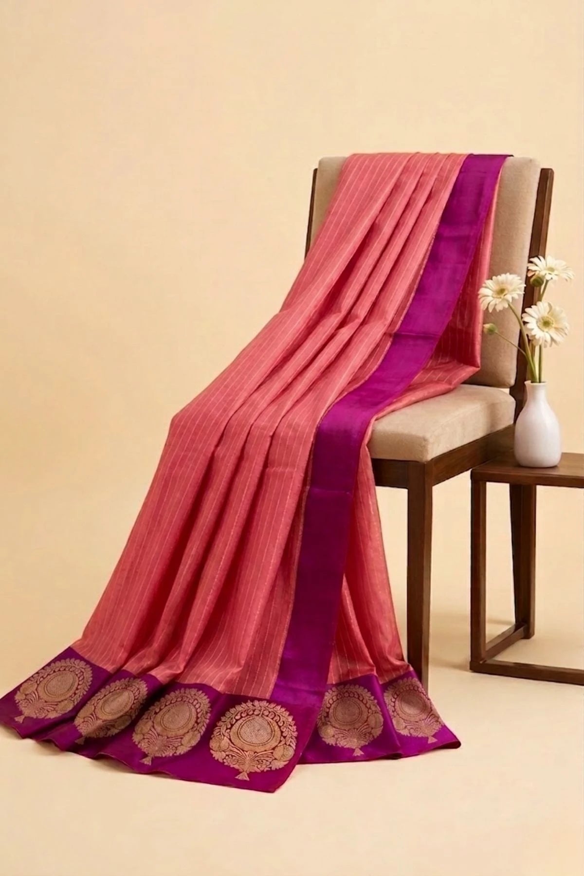 Baby Pink Kora Silk Handwoven Saree