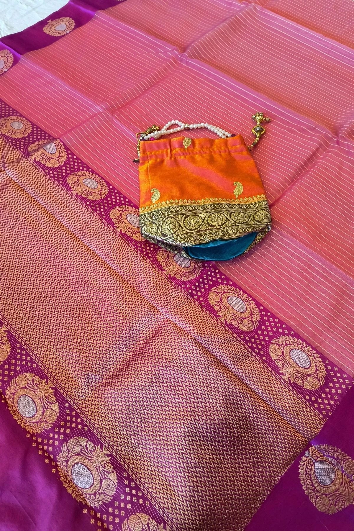 Baby Pink Kora Silk Handwoven Saree