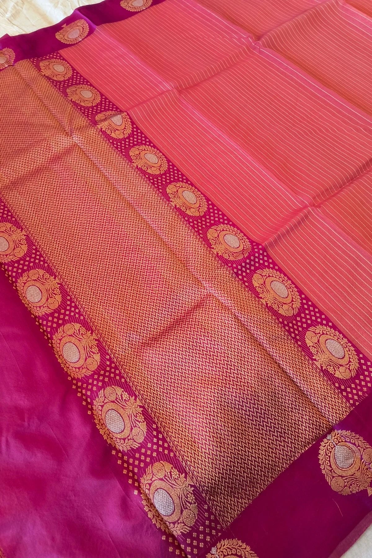 Baby Pink Kora Silk Handwoven Saree