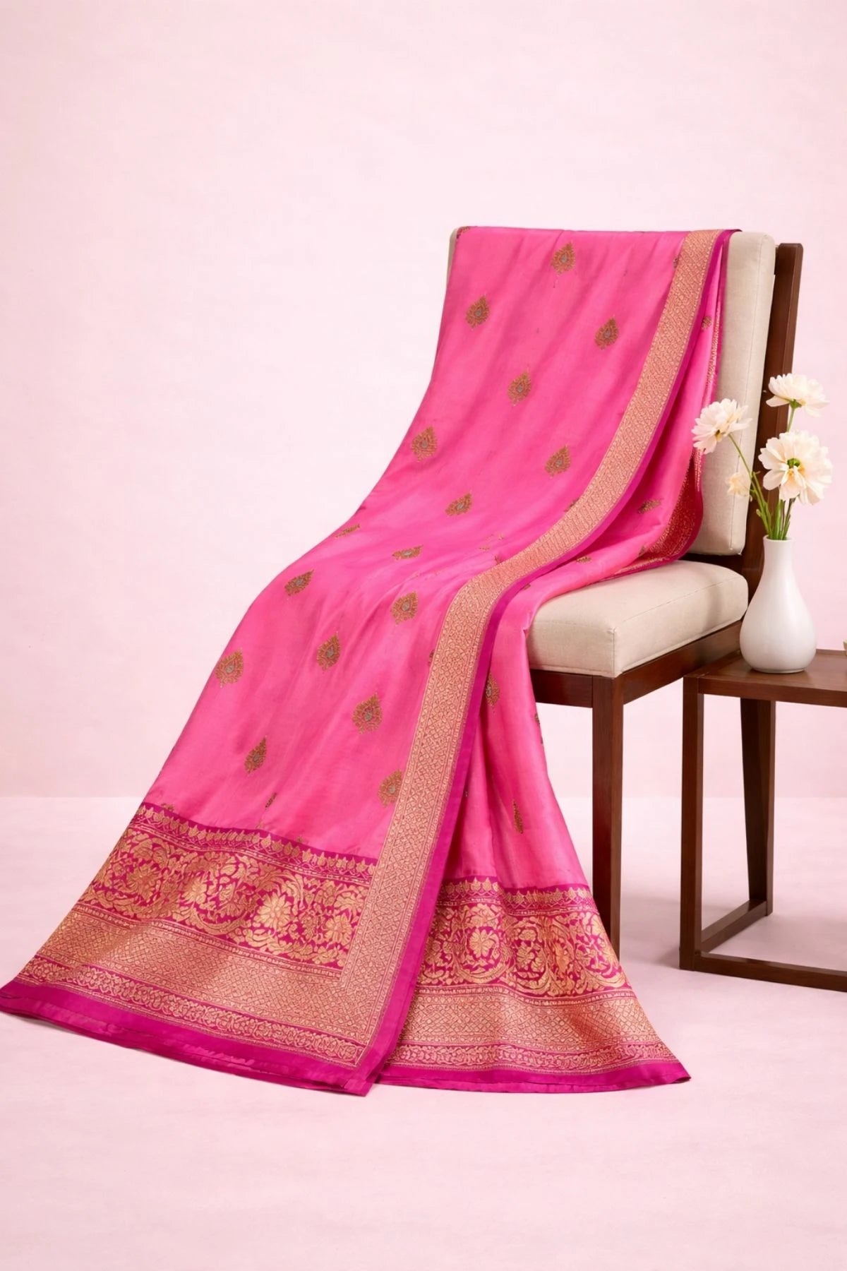 Baby Pink Pure Katan Silk Handmade Saree