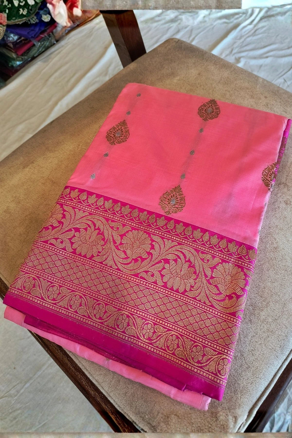 Baby Pink Pure Katan Silk Handmade Saree