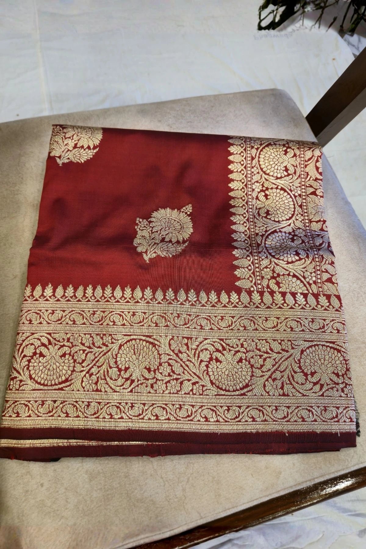 Crimson Red Pure Katan Silk Handmade Saree