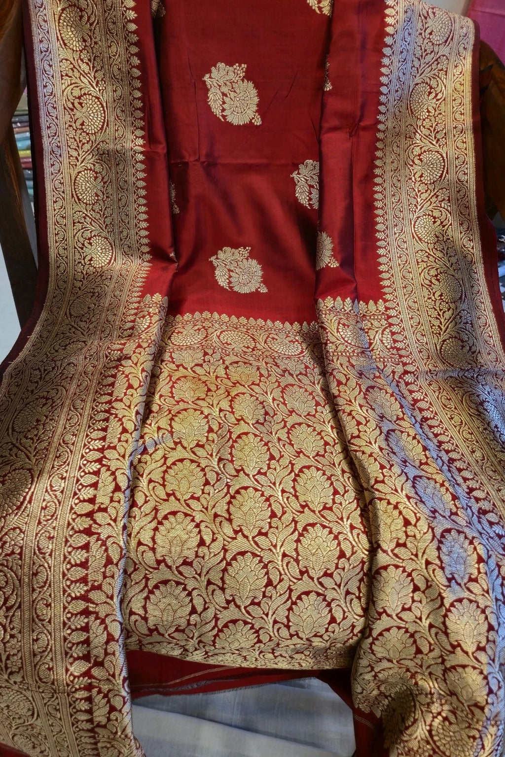Crimson Red Pure Katan Silk Handmade Saree