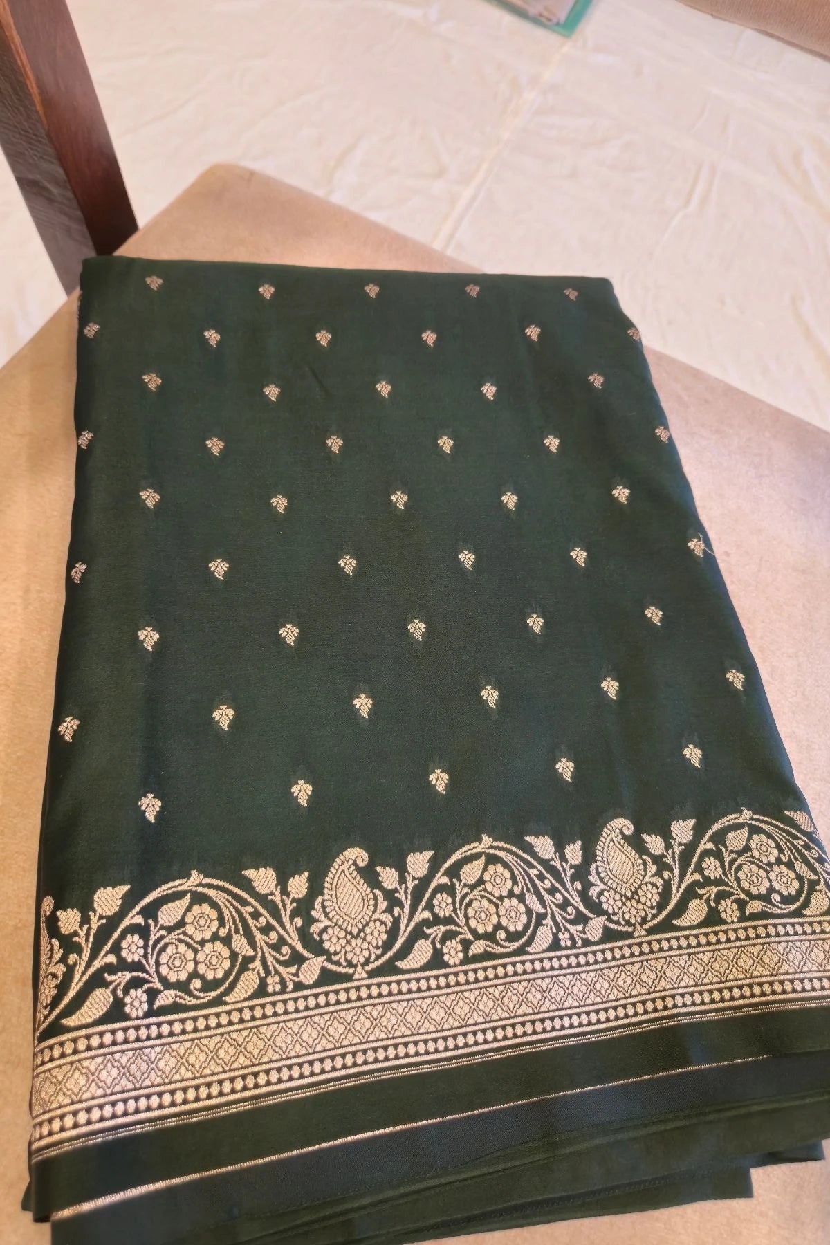 Dark Green Satin Silk Handwoven Saree
