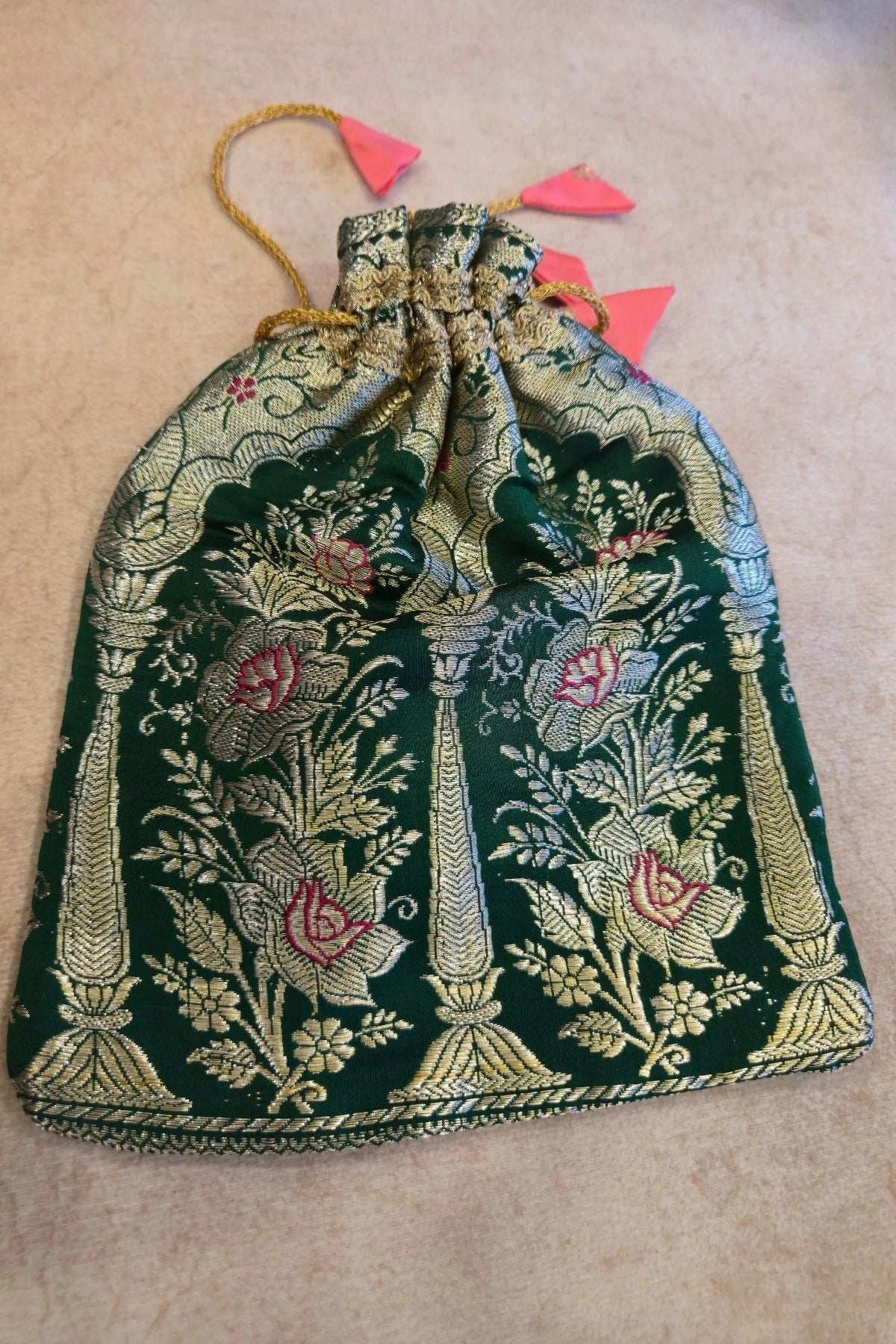 Dark Green Satin Silk Handwoven Saree