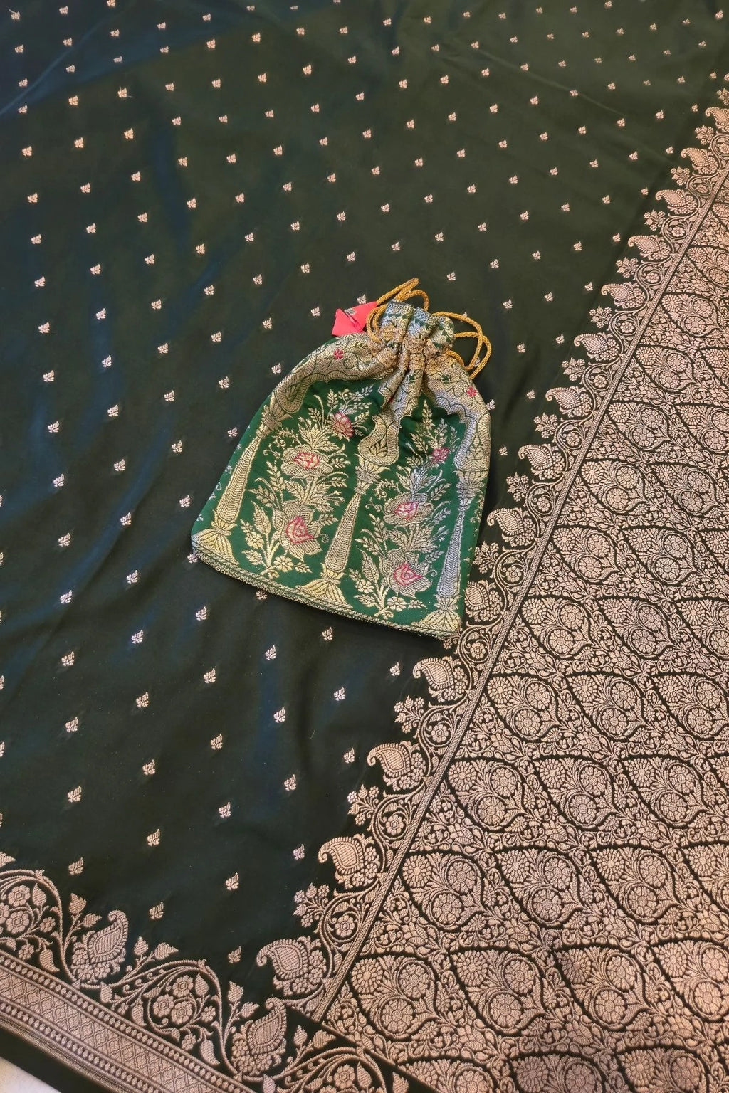 Dark Green Satin Silk Handwoven Saree