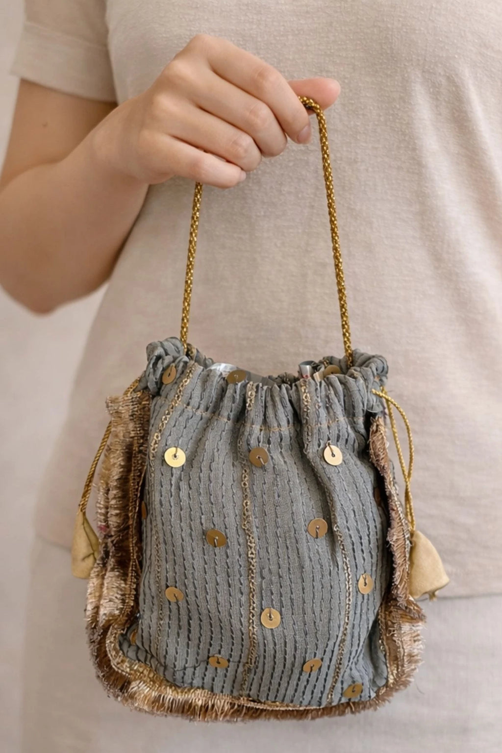 Grey Shimmer Potli Bag