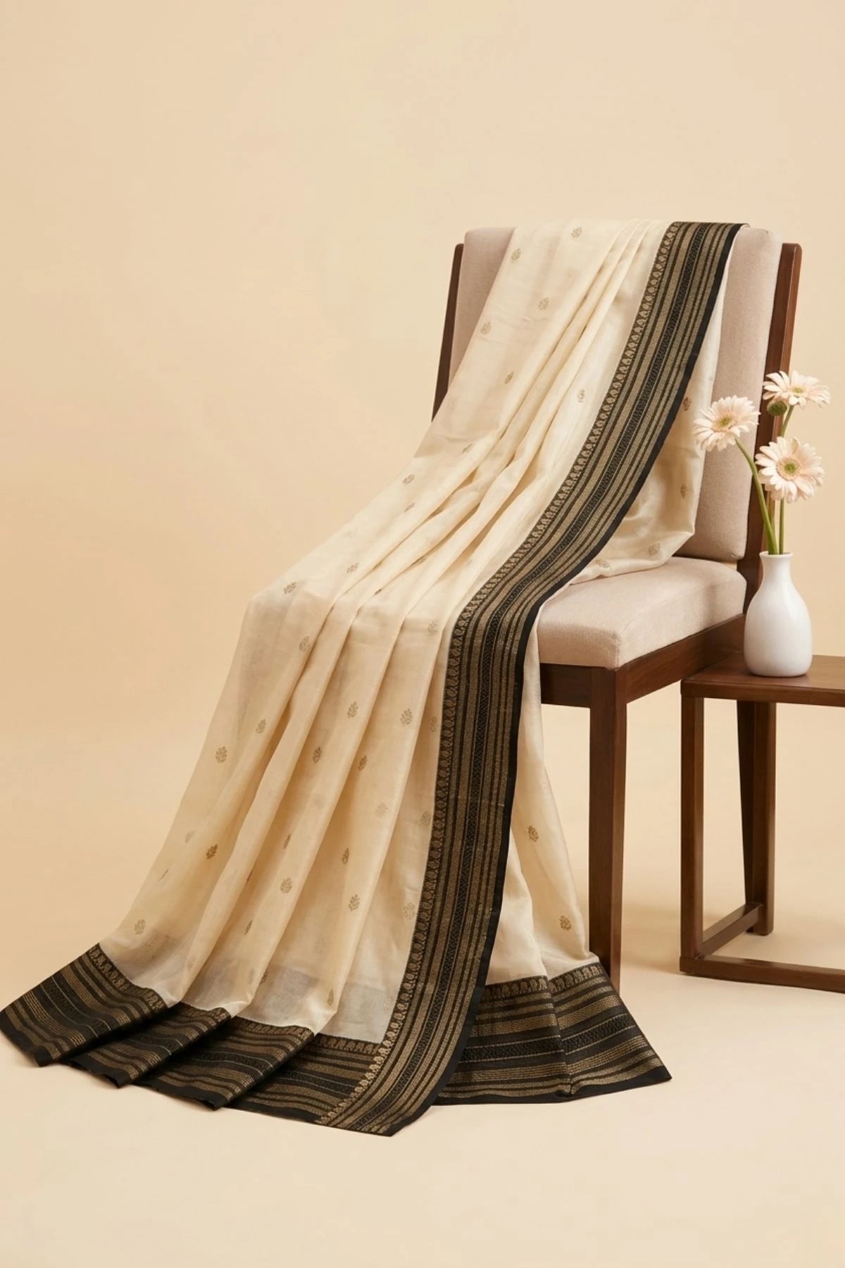 Ivory Kora Silk Handwoven Saree