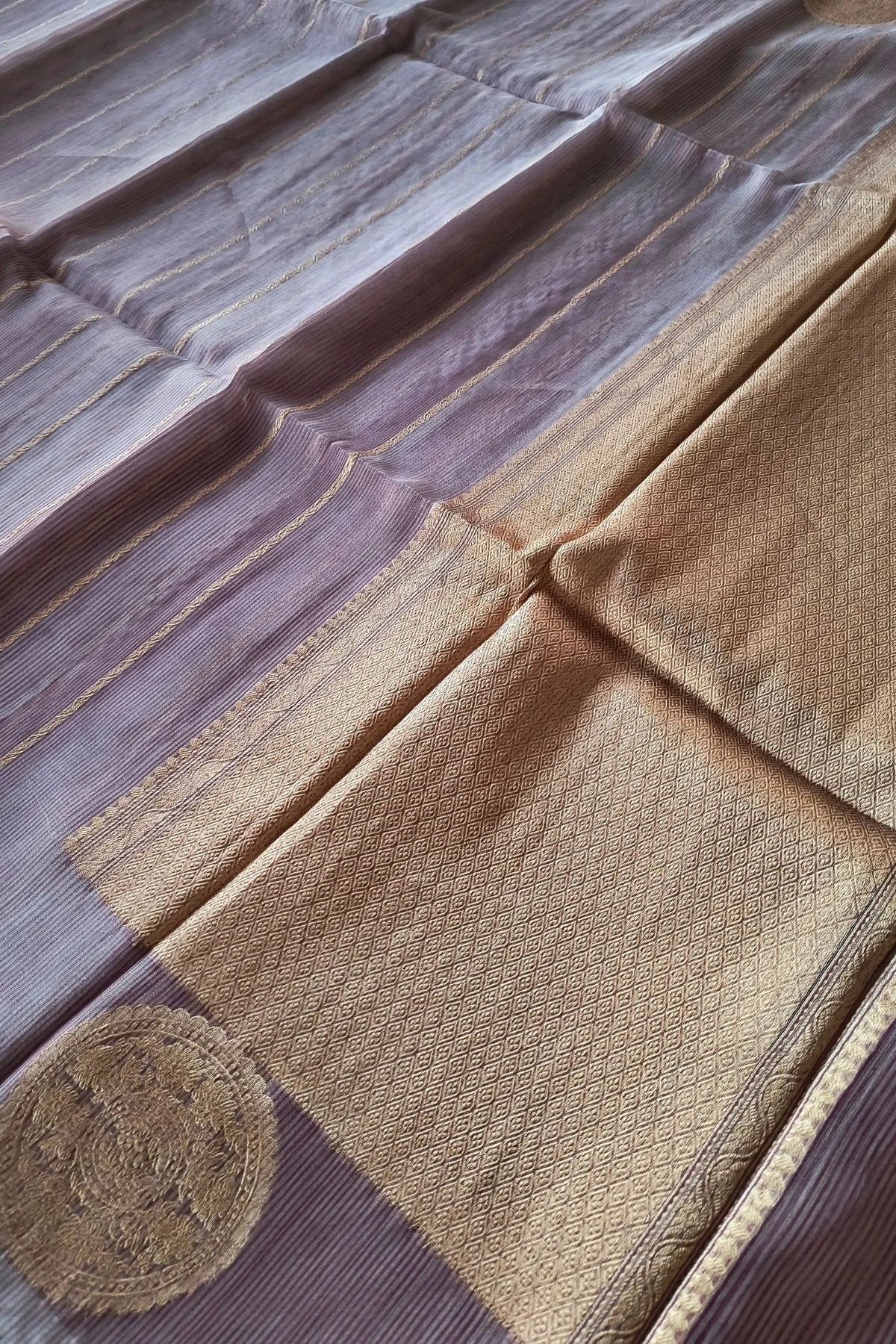 Lavender Kora Silk Handwoven Saree