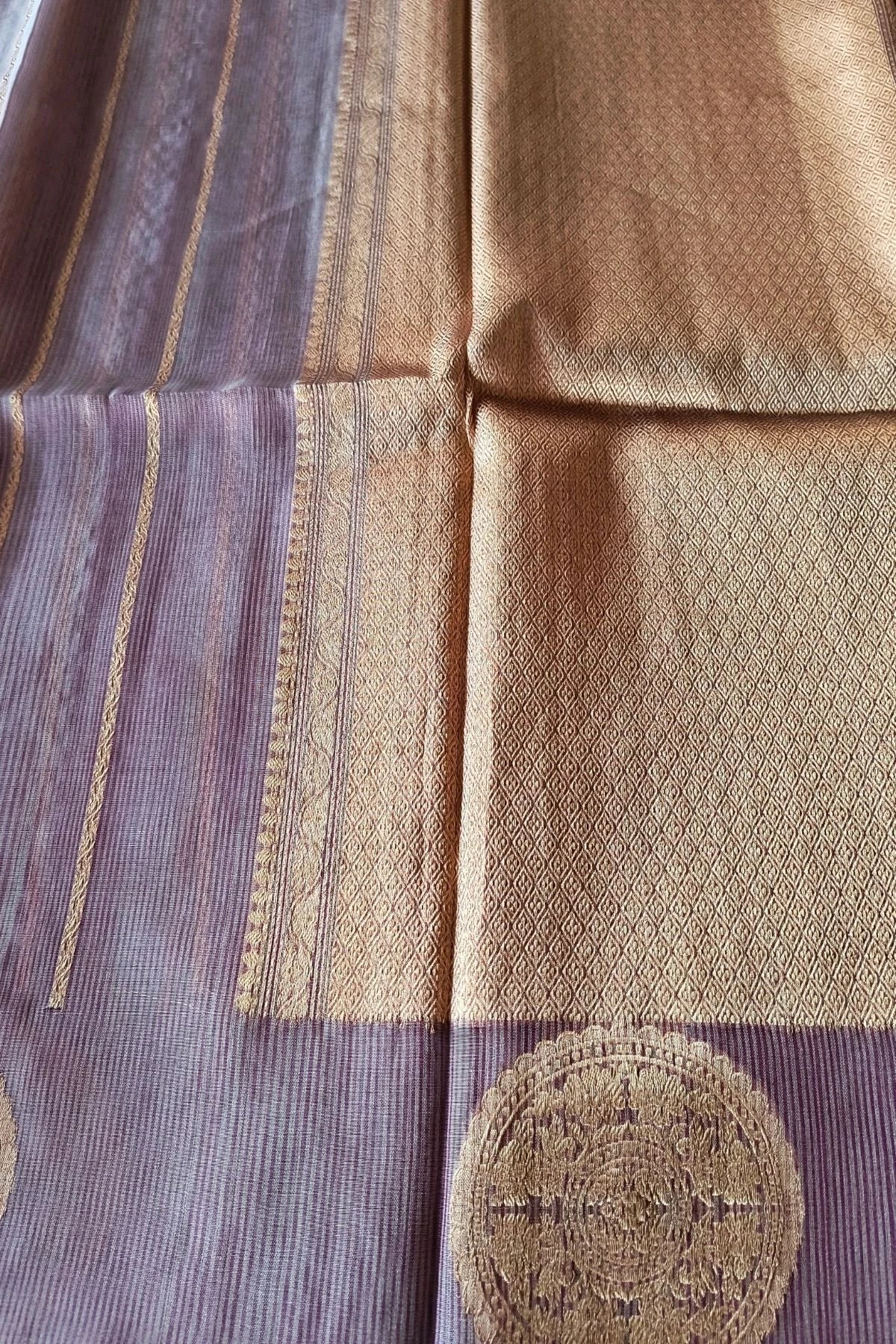 Lavender Kora Silk Handwoven Saree