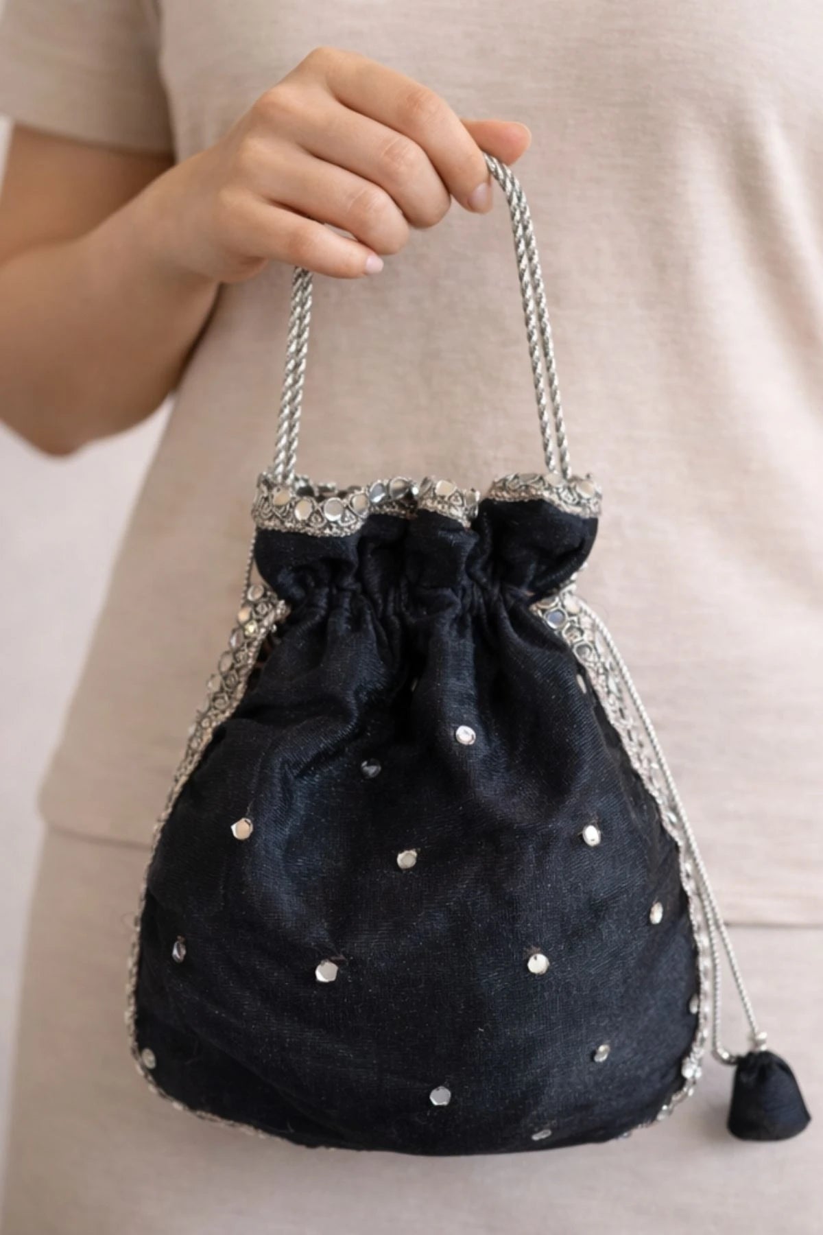 Midnight Black Shimmer Potli Bag