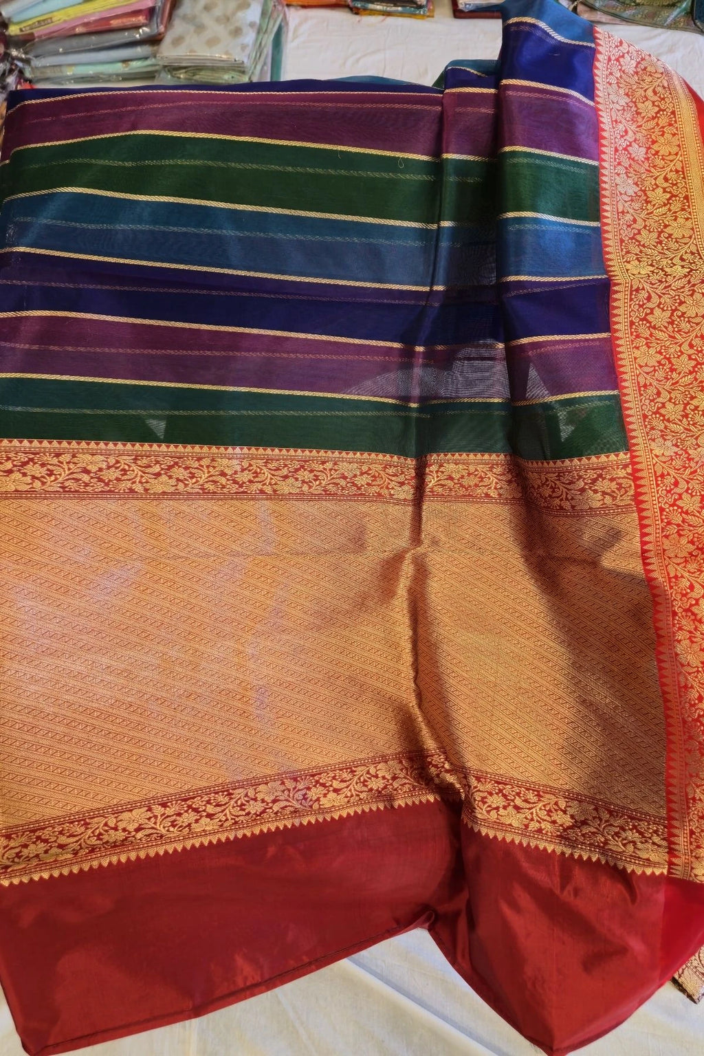 Multicolor Gold Zari Kora Silk Handwoven Saree