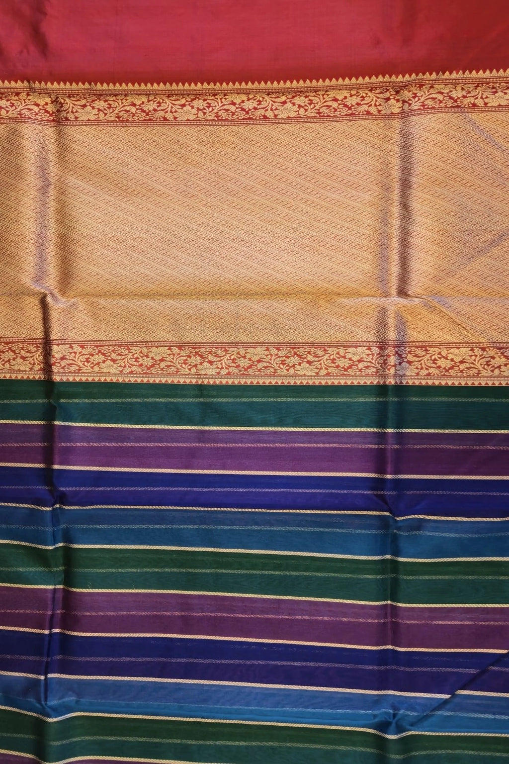Multicolor Gold Zari Kora Silk Handwoven Saree