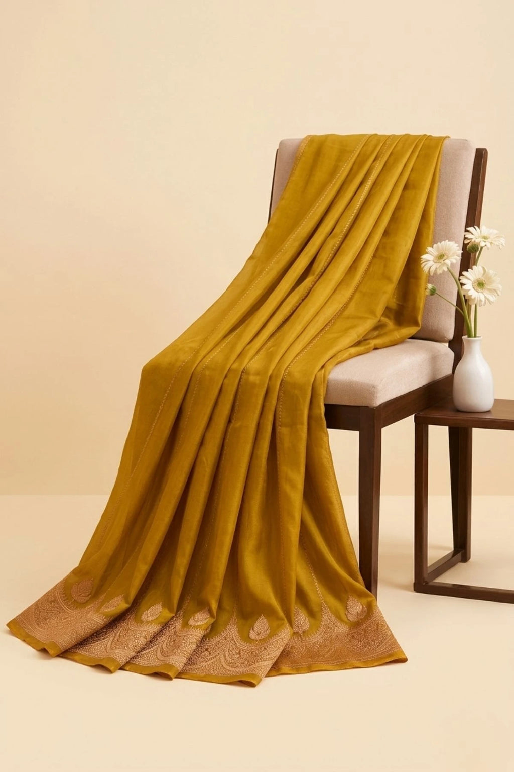Mustard Gold Kora Silk Handwoven Saree