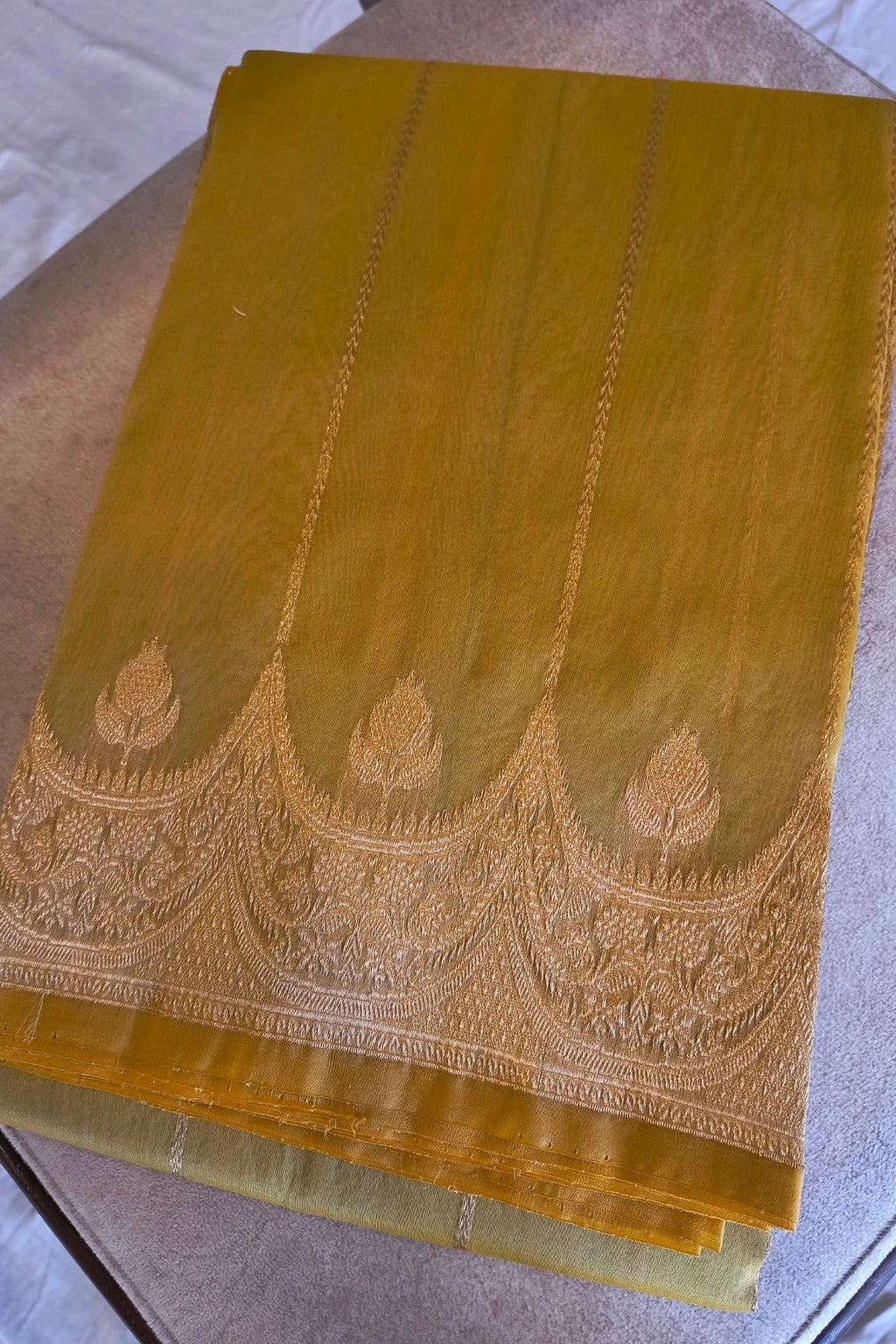 Mustard Gold Kora Silk Handwoven Saree