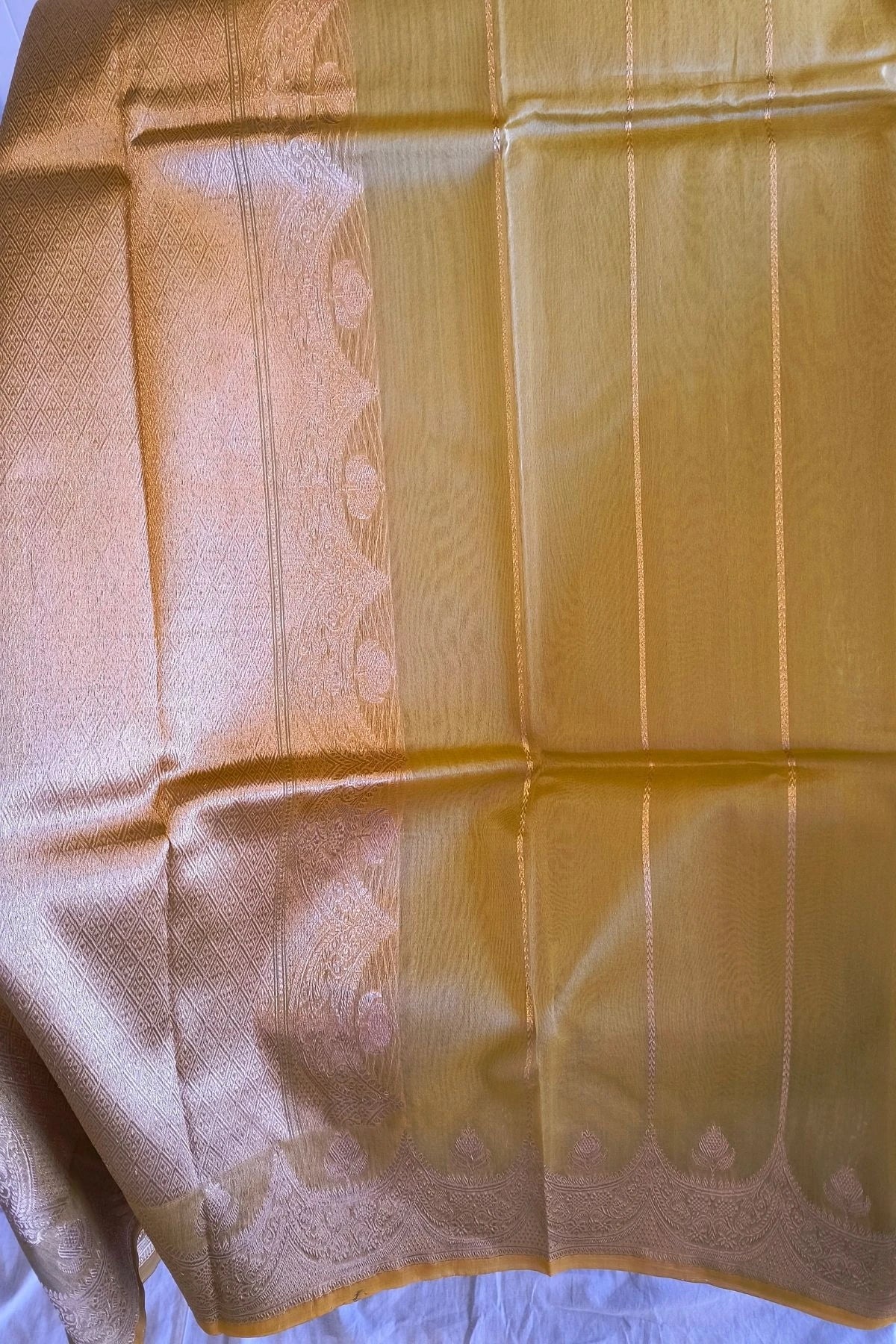 Mustard Gold Kora Silk Handwoven Saree