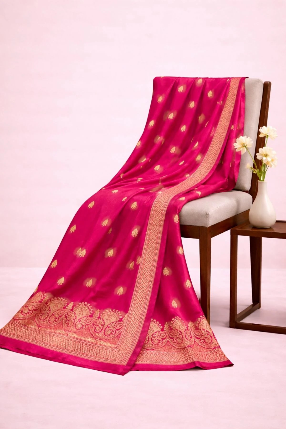 Rani Red Pure Katan Silk Handmade Saree