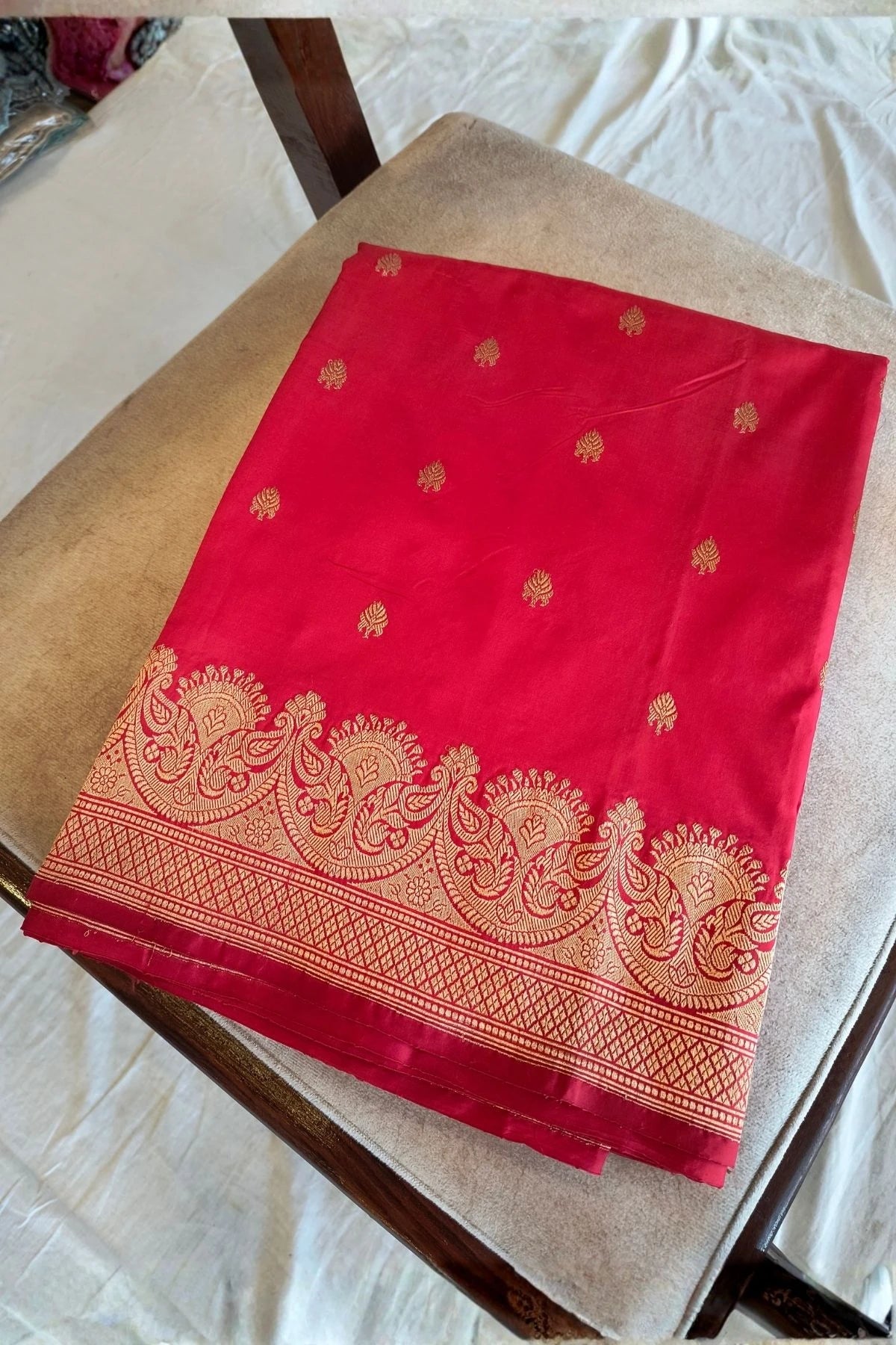 Rani Red Pure Katan Silk Handmade Saree
