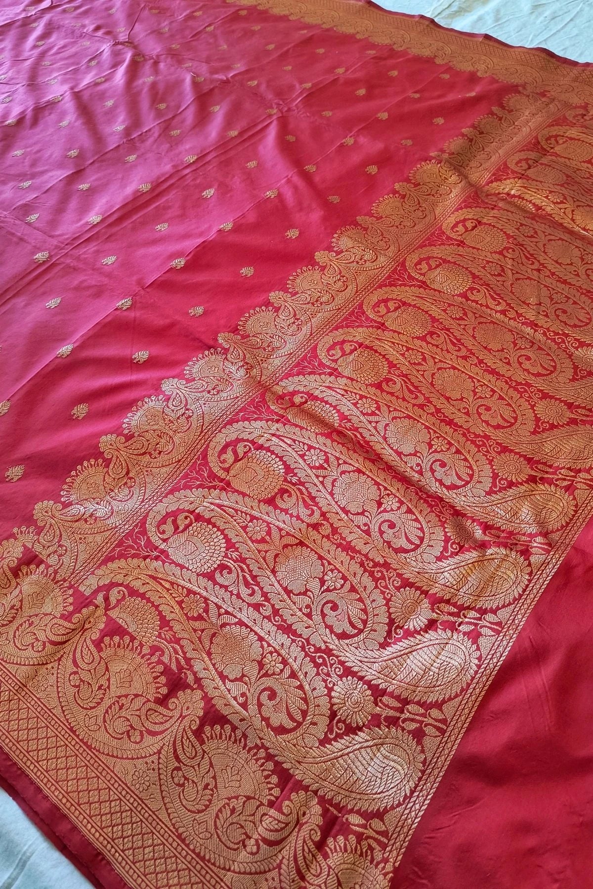Rani Red Pure Katan Silk Handmade Saree
