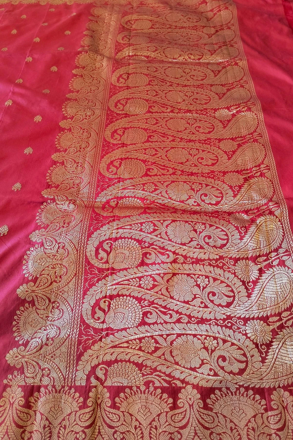 Rani Red Pure Katan Silk Handmade Saree