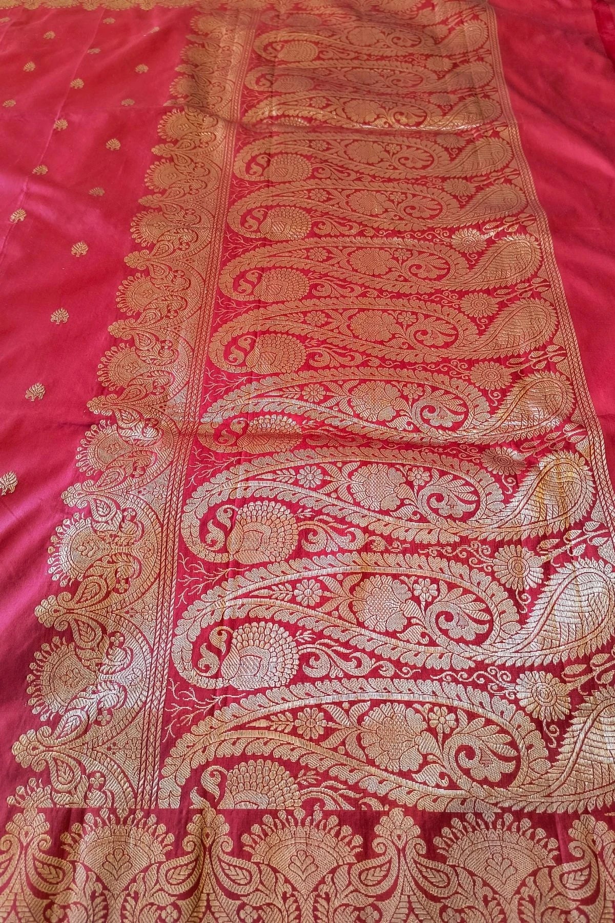 Rani Red Pure Katan Silk Handmade Saree