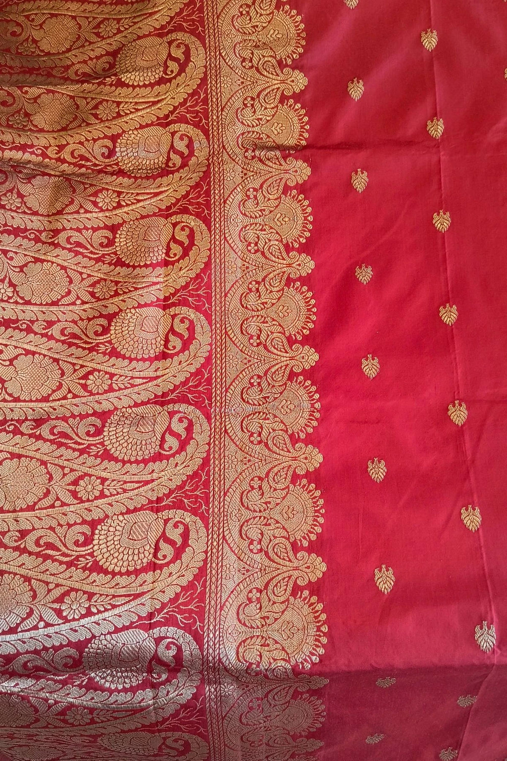 Rani Red Pure Katan Silk Handmade Saree
