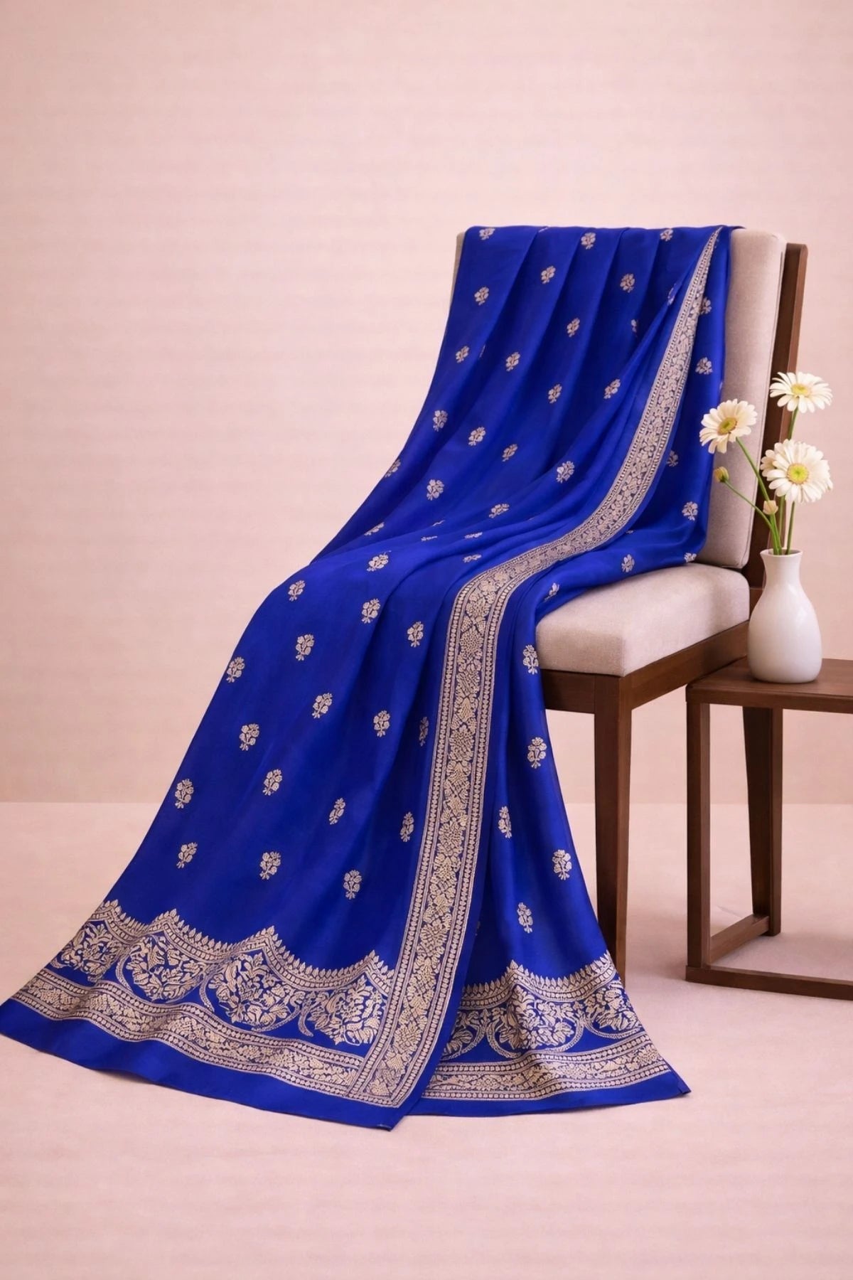 Royal Blue Satin Silk Handwoven Saree