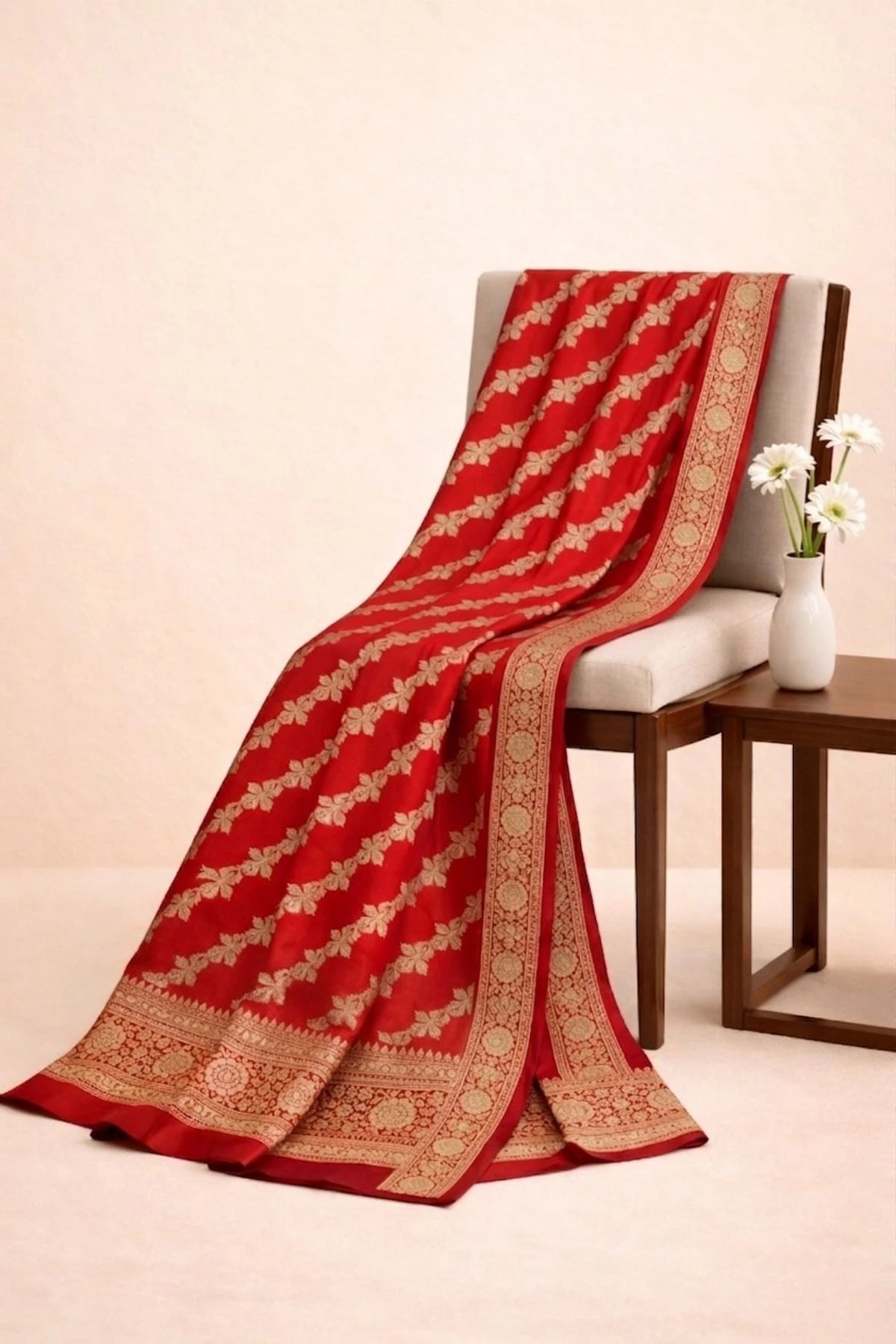 Royal Red Satin Silk Handwoven Saree