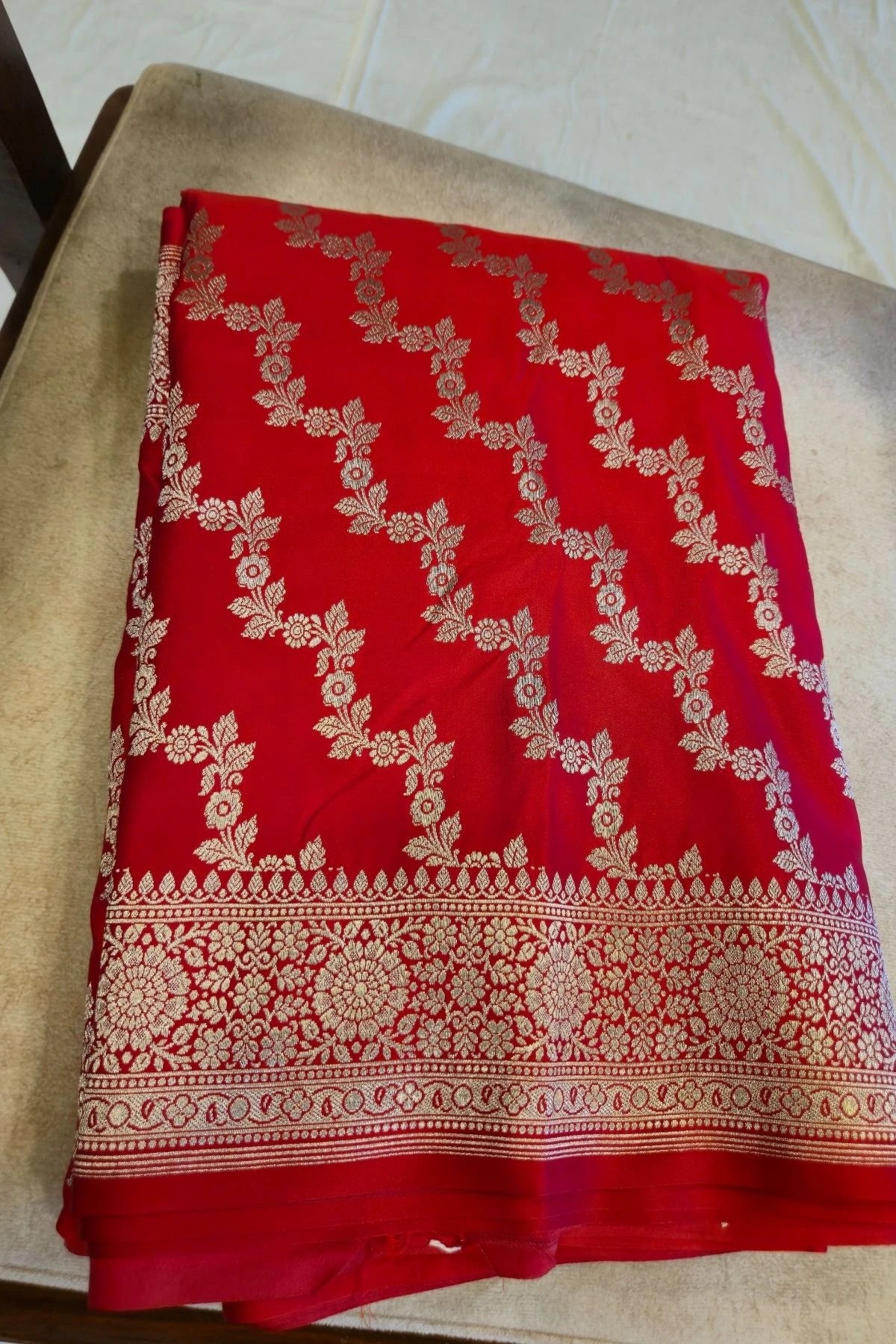 Royal Red Satin Silk Handwoven Saree