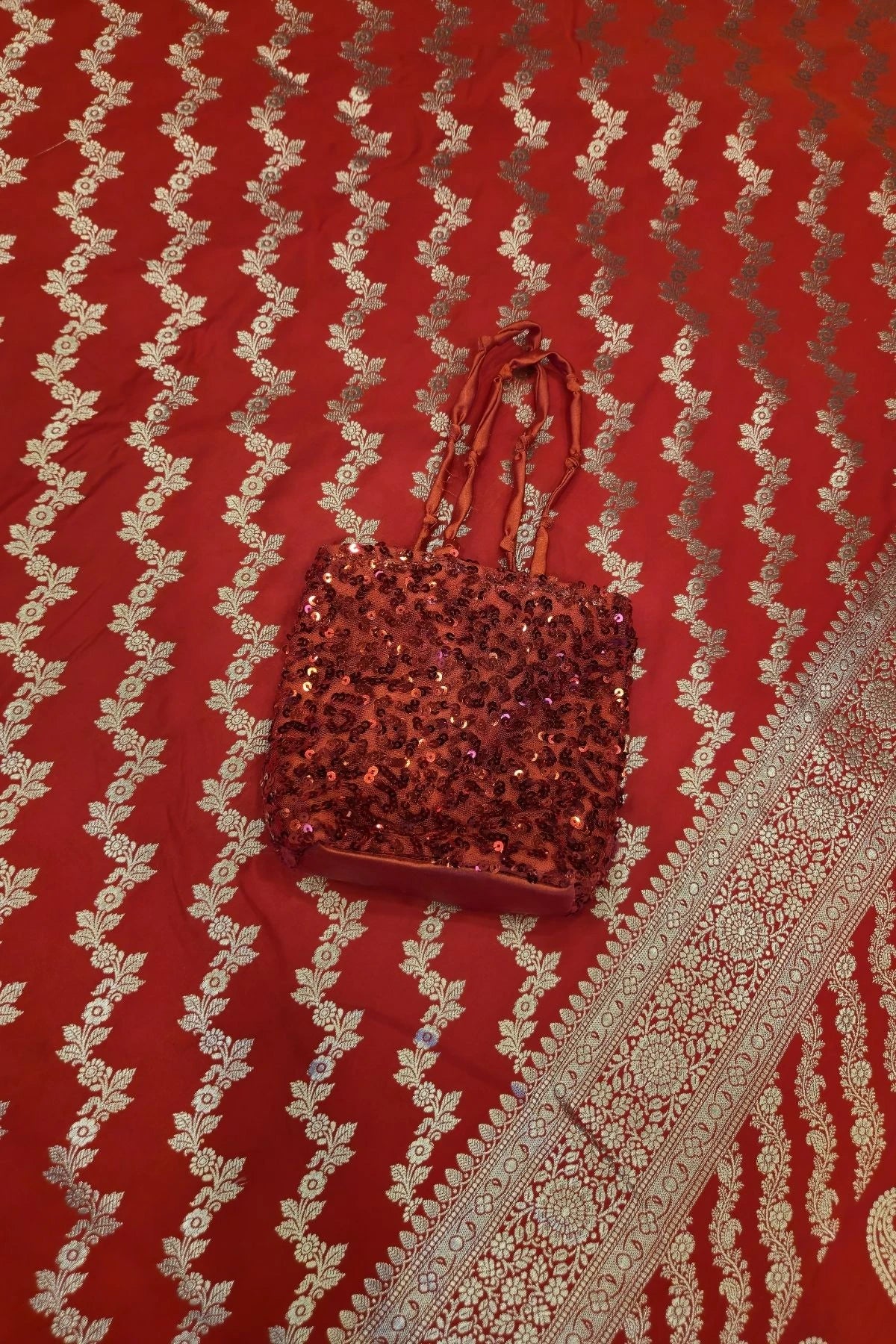 Royal Red Satin Silk Handwoven Saree