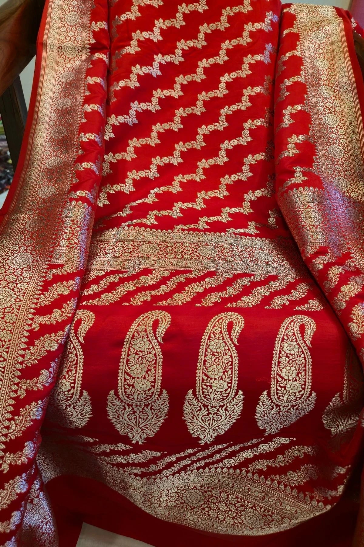 Royal Red Satin Silk Handwoven Saree