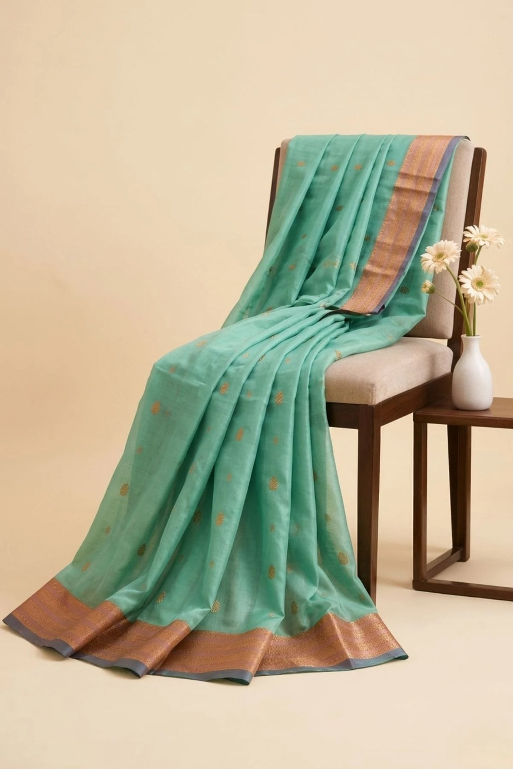 Sea Green Kora Silk Handwoven Saree