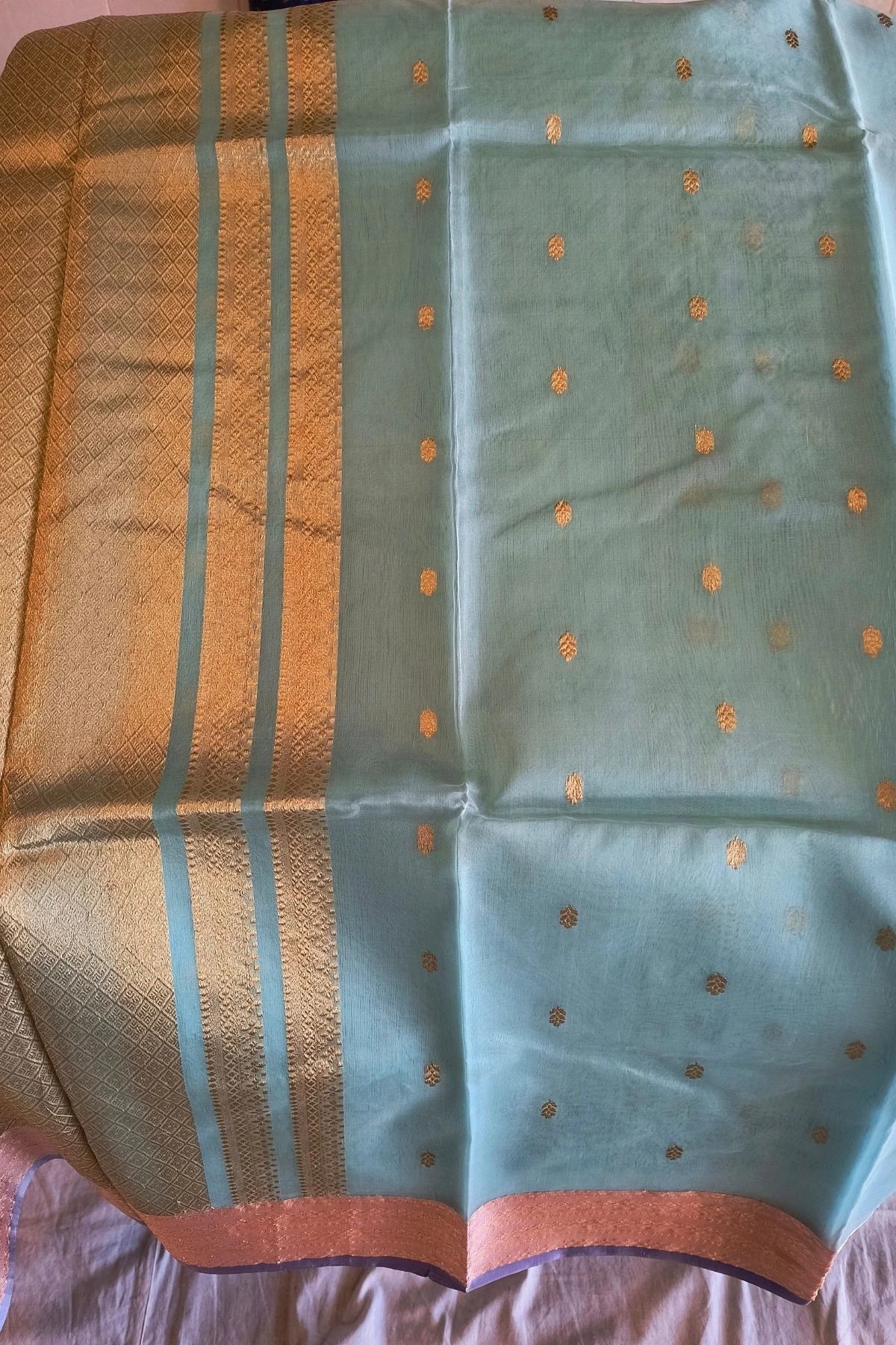 Sea Green Kora Silk Handwoven Saree