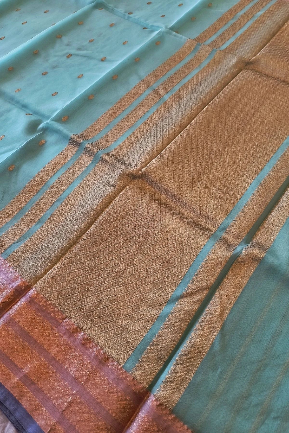 Sea Green Kora Silk Handwoven Saree
