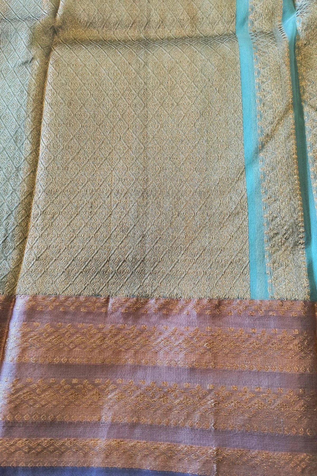 Sea Green Kora Silk Handwoven Saree