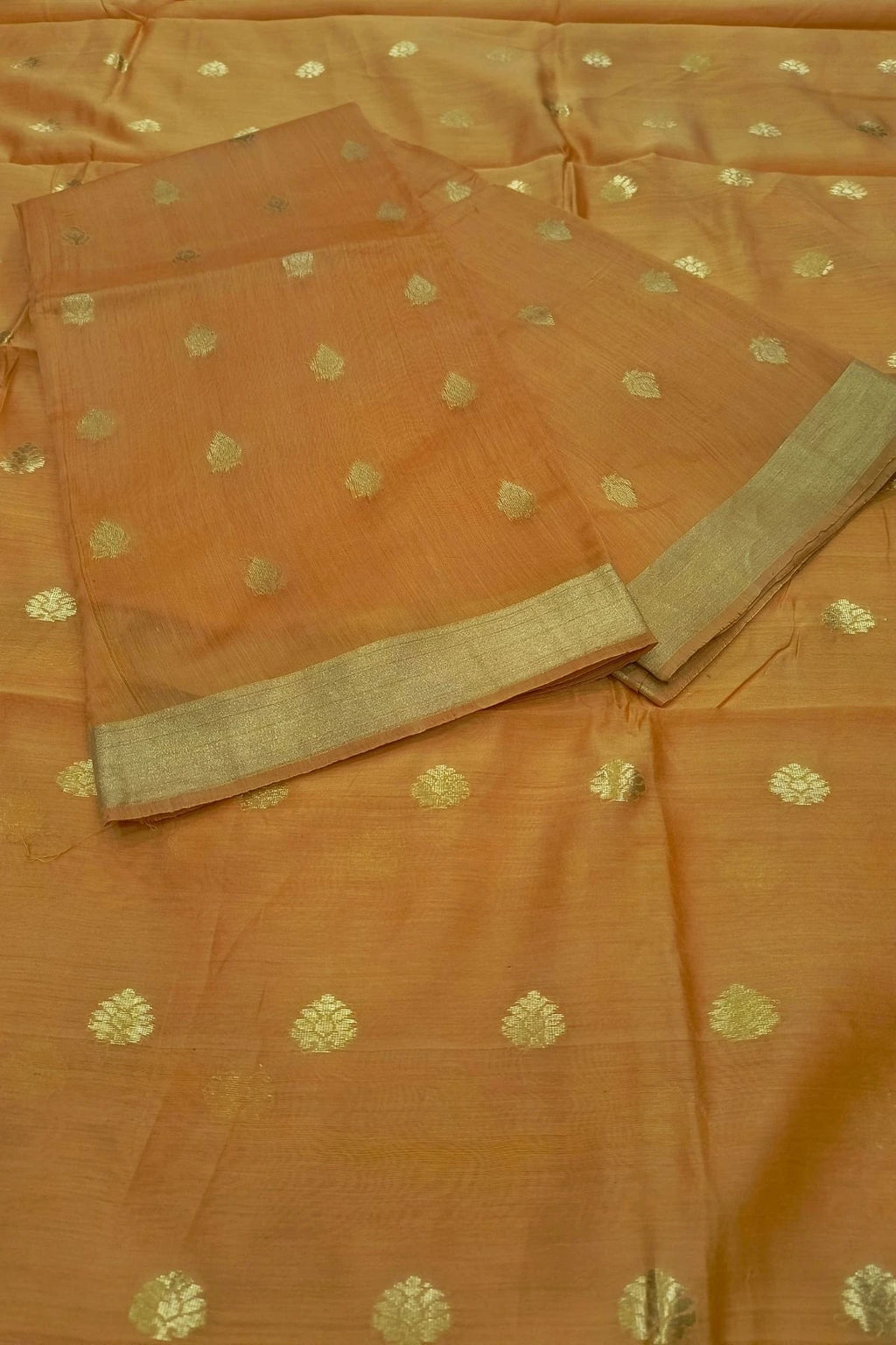 Burnt Orange Silk-Cotton Zari Weave Suit Set with Plain Border Dupatta