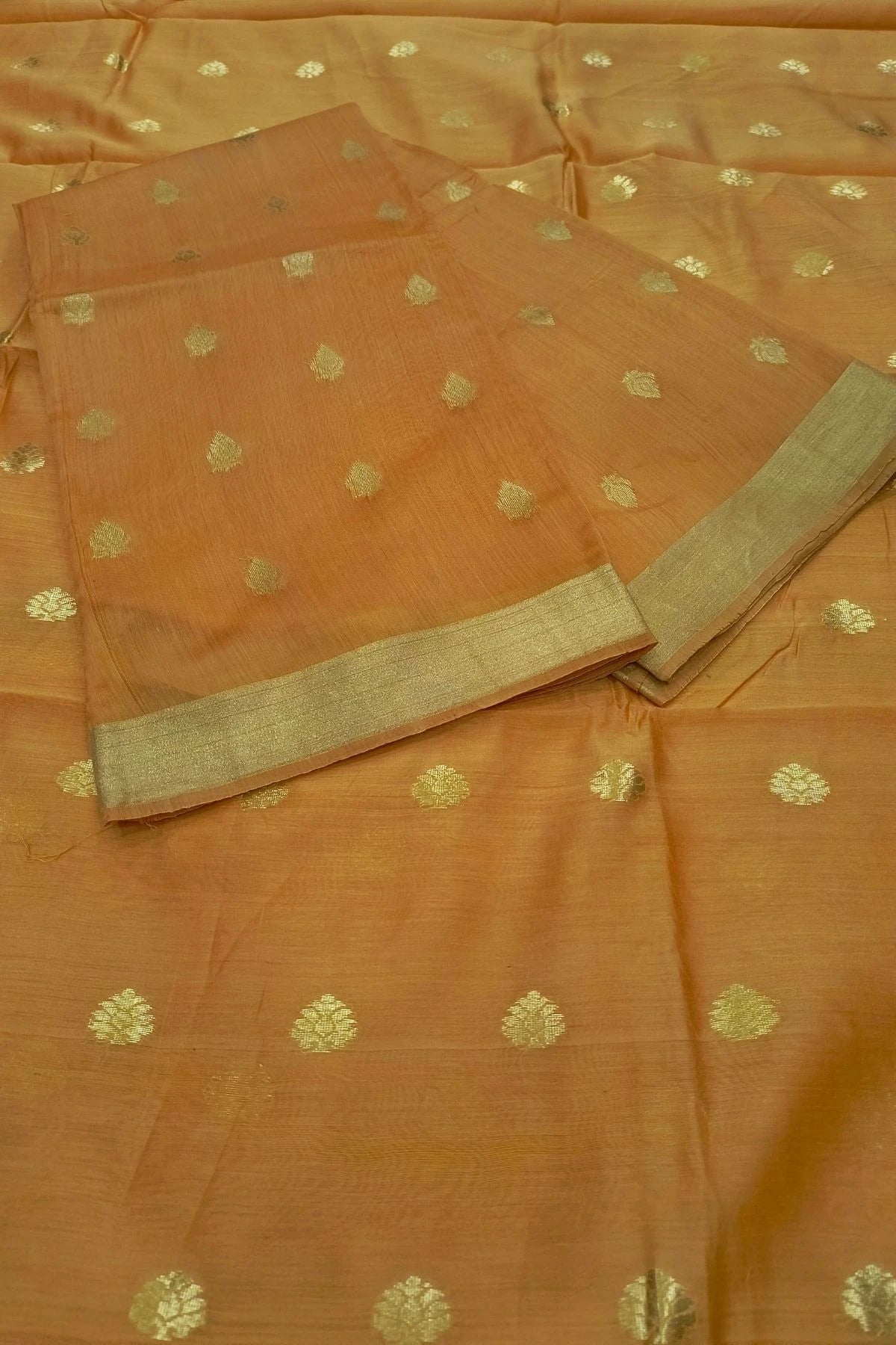 Burnt Orange Silk-Cotton Zari Weave Suit Set with Plain Border Dupatta