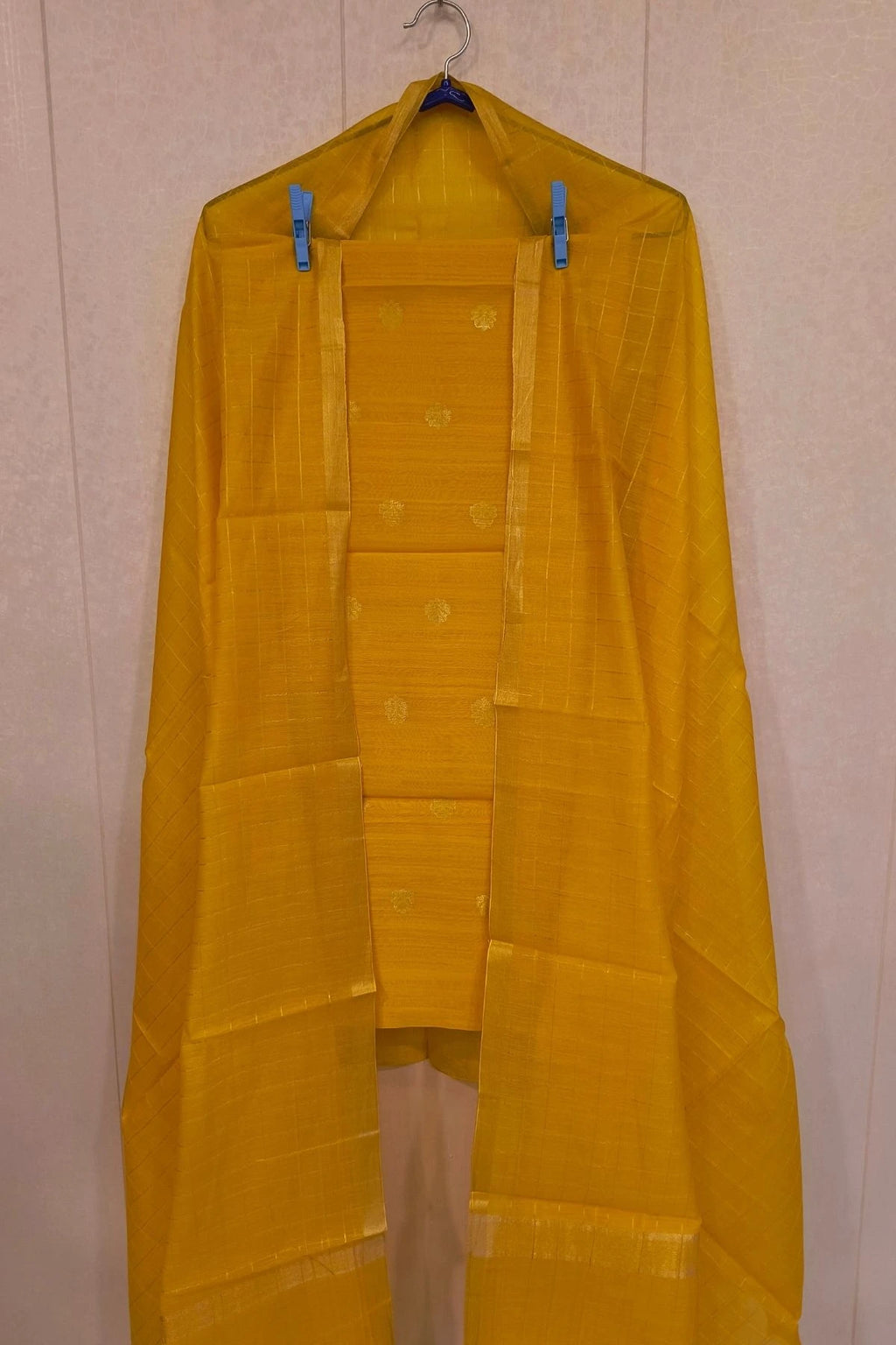 Bright Mustard Silk-Cotton Zari Suit Set with Matching Dupatta