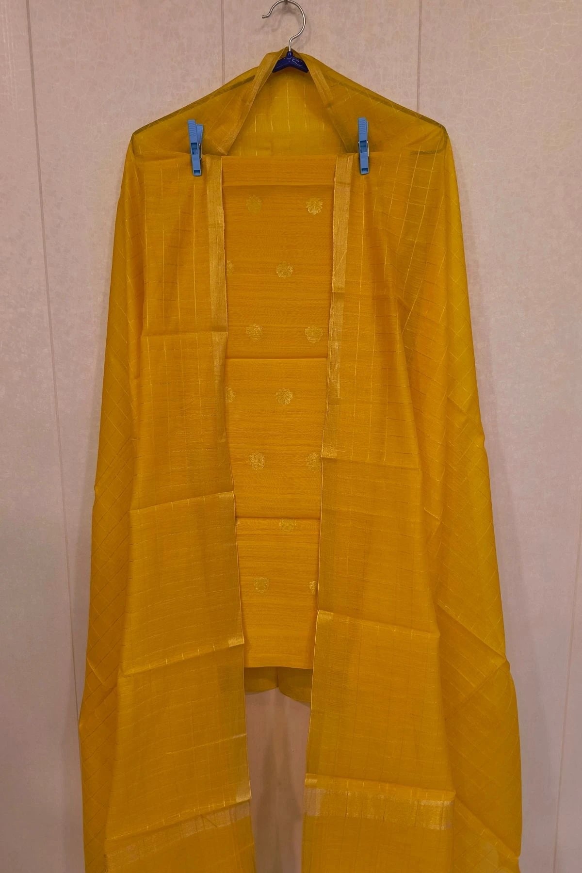Bright Mustard Silk-Cotton Zari Suit Set with Matching Dupatta