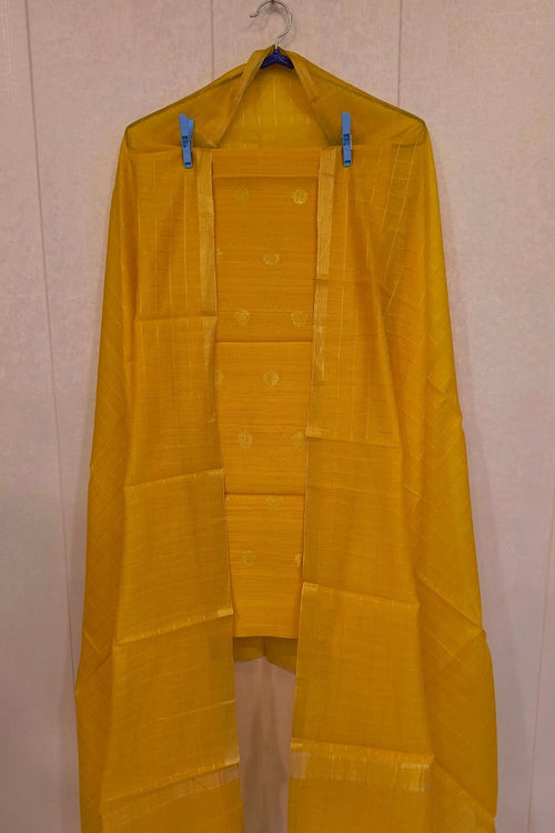 Bright Mustard Silk-Cotton Zari Suit Set with Matching Dupatta