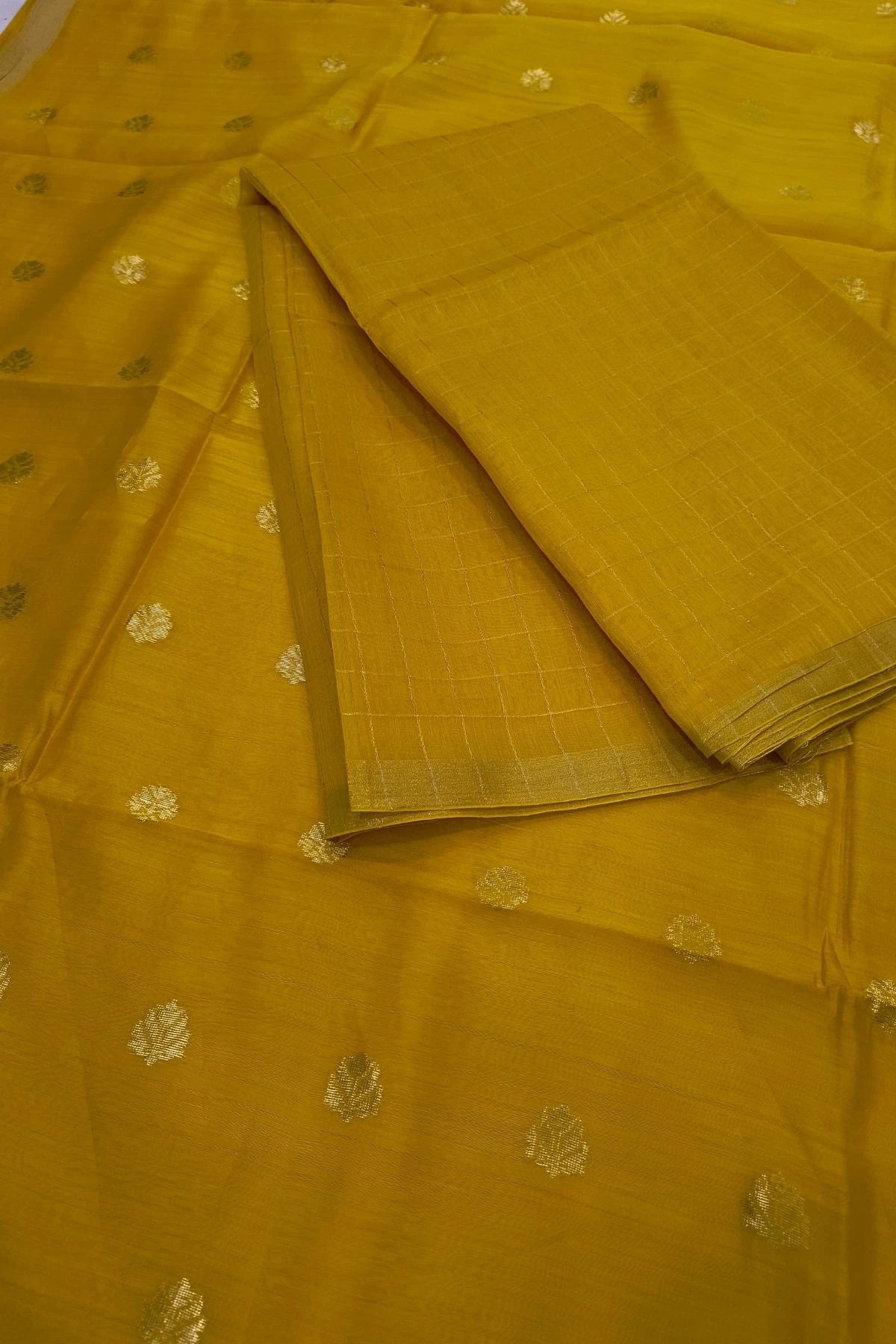 Bright Mustard Silk-Cotton Zari Suit Set with Matching Dupatta