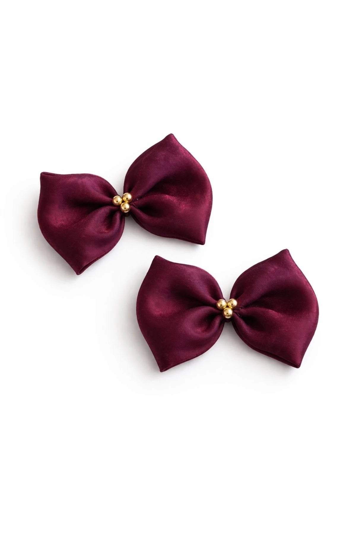 Wine Red Bow Hair Pins Set